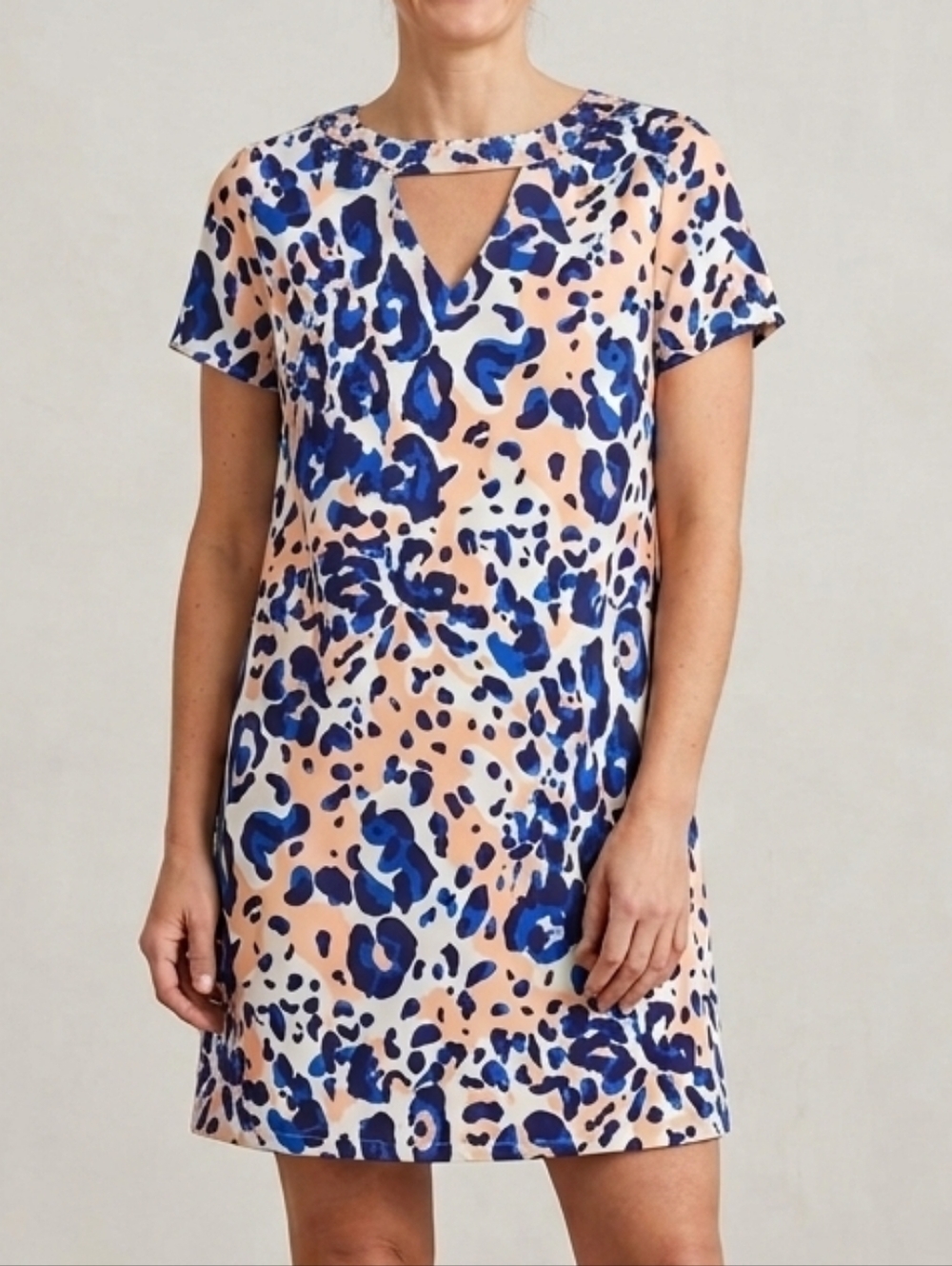 Julie Brown Dress Size 6 Colorful Blue Leopard Print Shift